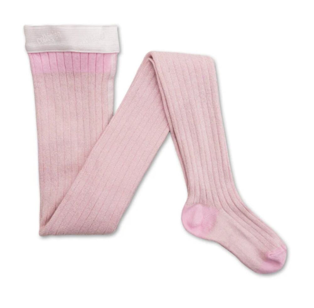 Collegien Baby Rose Pink Stretch Glitter Rib Tights Size 2 Years